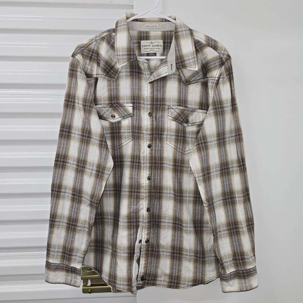 Cody James Western Pearl Snap Plaid Shirt Mens Large Regular Fit